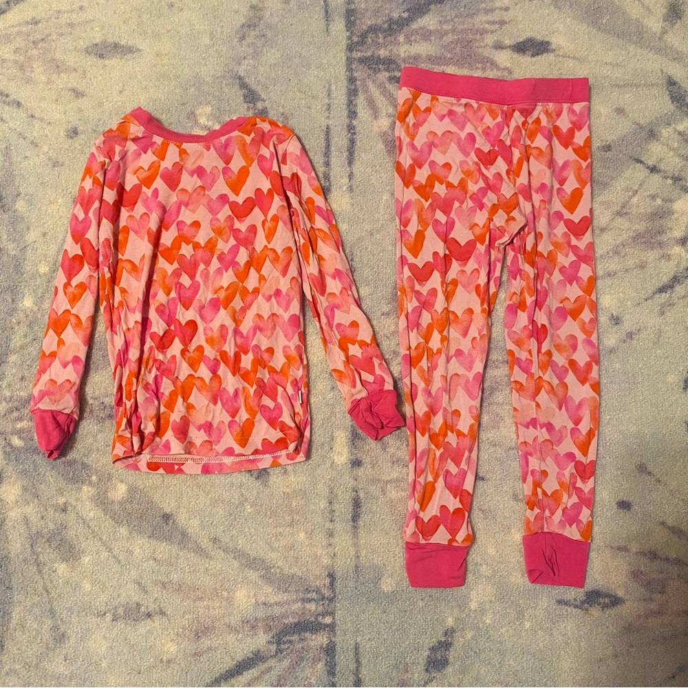 OG LS little sleepies Pink Watercolor Hearts Valentines Day Pajamas Bamboo 2T